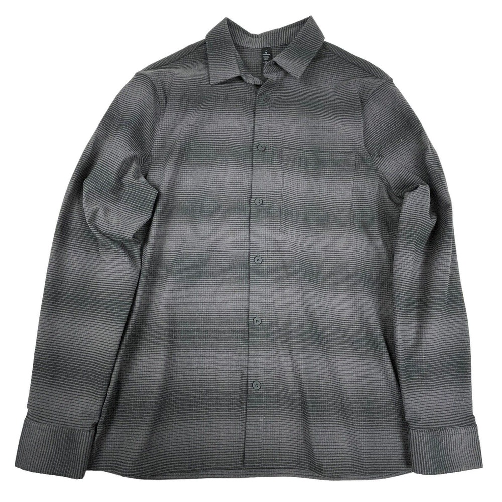 Lululemon Men's Masons Peak Flannel Shirt White Gray Check Plaid Sz S Reflective